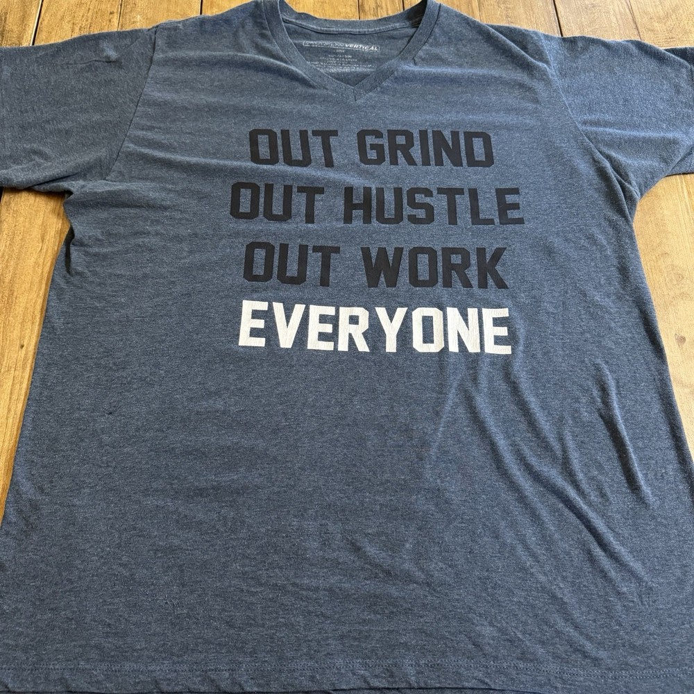 Brooklyn Vertical Out Grind Out Hustle Out Work V Neck T Shirt Large Gray Blue