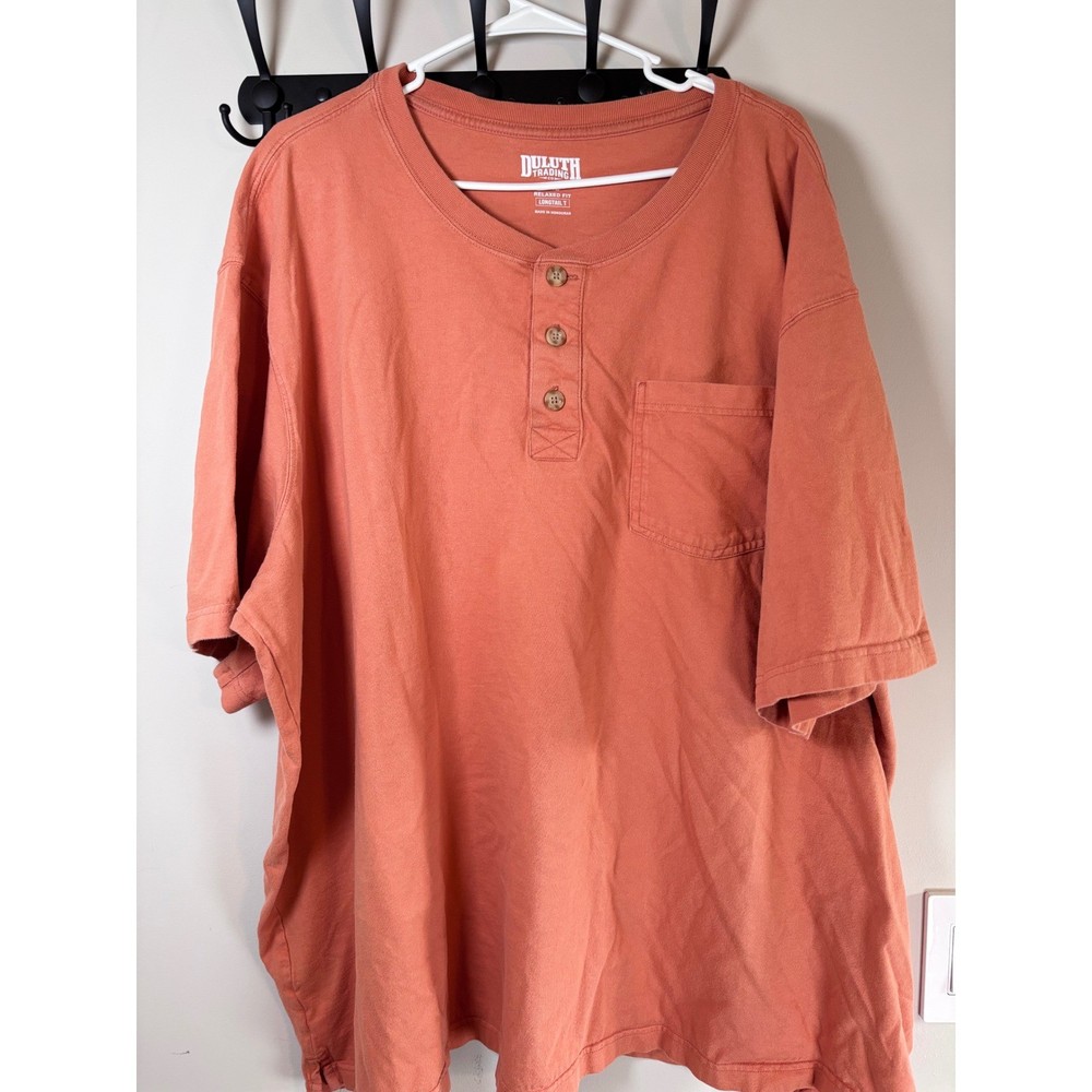 Duluth Trading Co Longtail T Henley Shirt Mens 4XL Relaxed Fit Orange Cotton