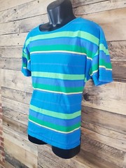Limited Tshirt Men Blue Green Yellow Purple Striped Large Chest 48″ Length 25.5″