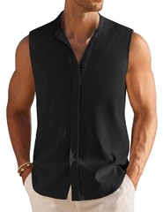 COOFANDY Mens Black Casual Tank Top Summer Beach Sleeveless Shirts Vacation T…