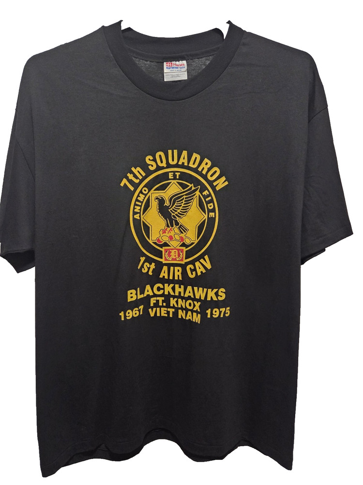 VTG 1995 Hanes Hvywht 50/50 MilitaryGraphic Single Stitch Black T-Shirt Size XL