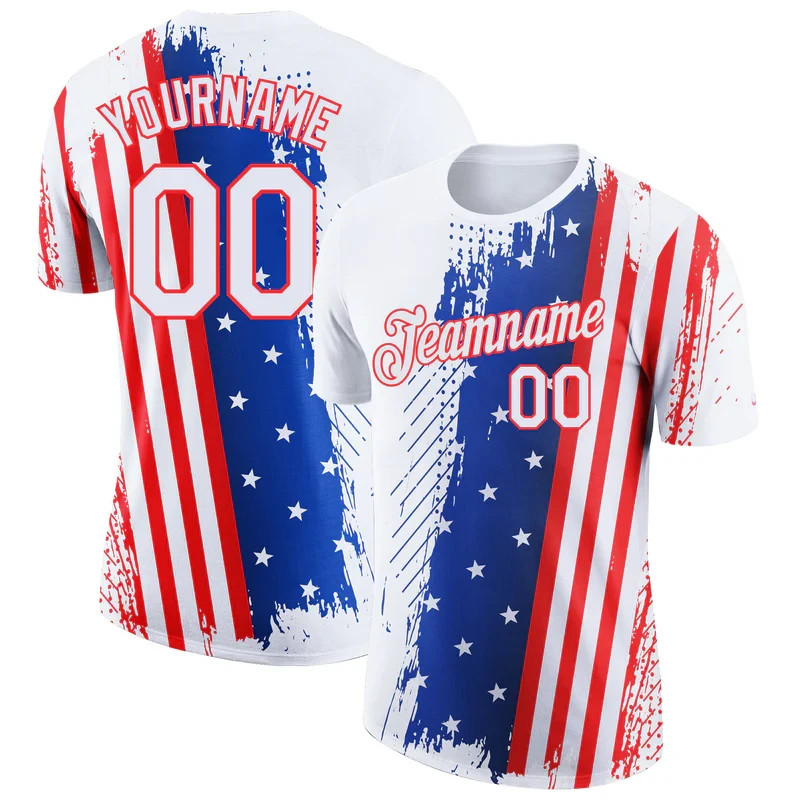 Custom White Red-Royal 3D American Flag Patriotic Performance T-Shirt HS1155
