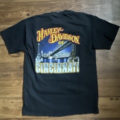 Vintage Harley Davidson Eagle Y2K Cincinnati Ohio Mens Black T Shirt Mens Size M