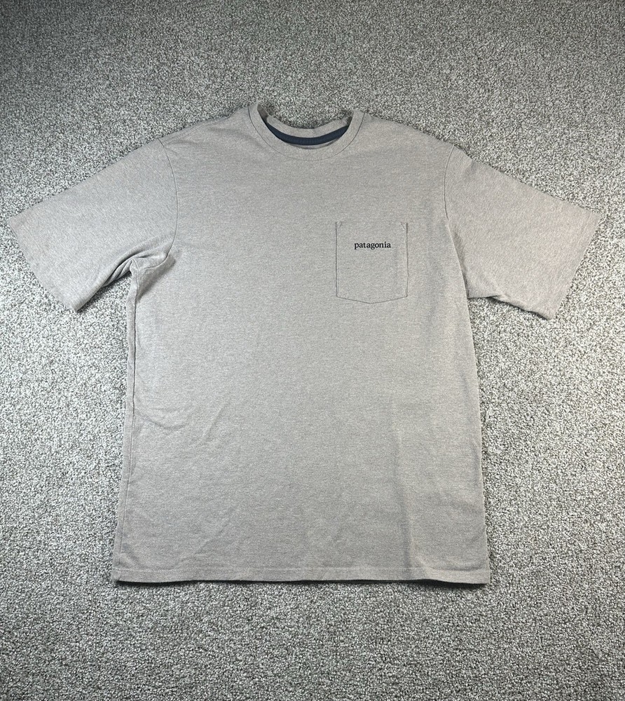 Patagonia Responsibili T Shirt Men Small Gray Chest Pocket Crew Neck Regular Fit