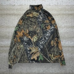 Vintage 90s Mossy Oak Cowl Neck Shirt Mens XL Hunting Camo Woodland Long Sleeve