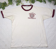 VTG Champion Bradley Uni White Ringer Tee Size XL Made in USA Single Stitch