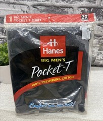 Vintage Hanes Big Men’s Pocket T-shirt Black Size 2XL (50-52) NEW
