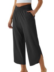 Wide Leg Pants Crossover High Waisted Casual Yoga Pockets Lounge Split Bottoms