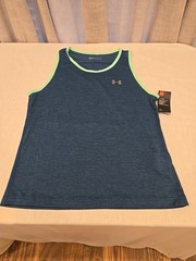 Sz L Under Armour Tech Tank HeatGear Dark Teal/Green Sleeveless Workout Shirt