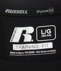 Large Russell Black Poly Spandex Crew Neck Tee T-Shirt Mens Lightweight WS263