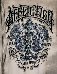 Affliction Men’s Silver Bleach Brush Wash Black Flocked Logo T Shirt Size M