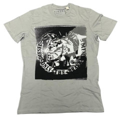 Vintage Y2K $58 DIESEL Light Grey MOHICAN Short Sleeve Slim Fit Designer T-shirt
