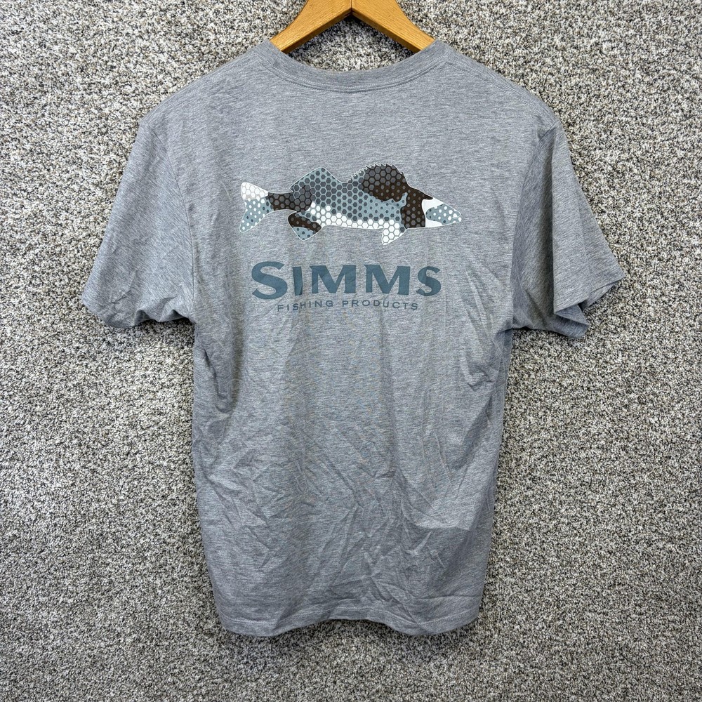 Simms Shirt Mens Small Gray Walleye Hex Flo Camo Fishing Graphic Outdoors Tee