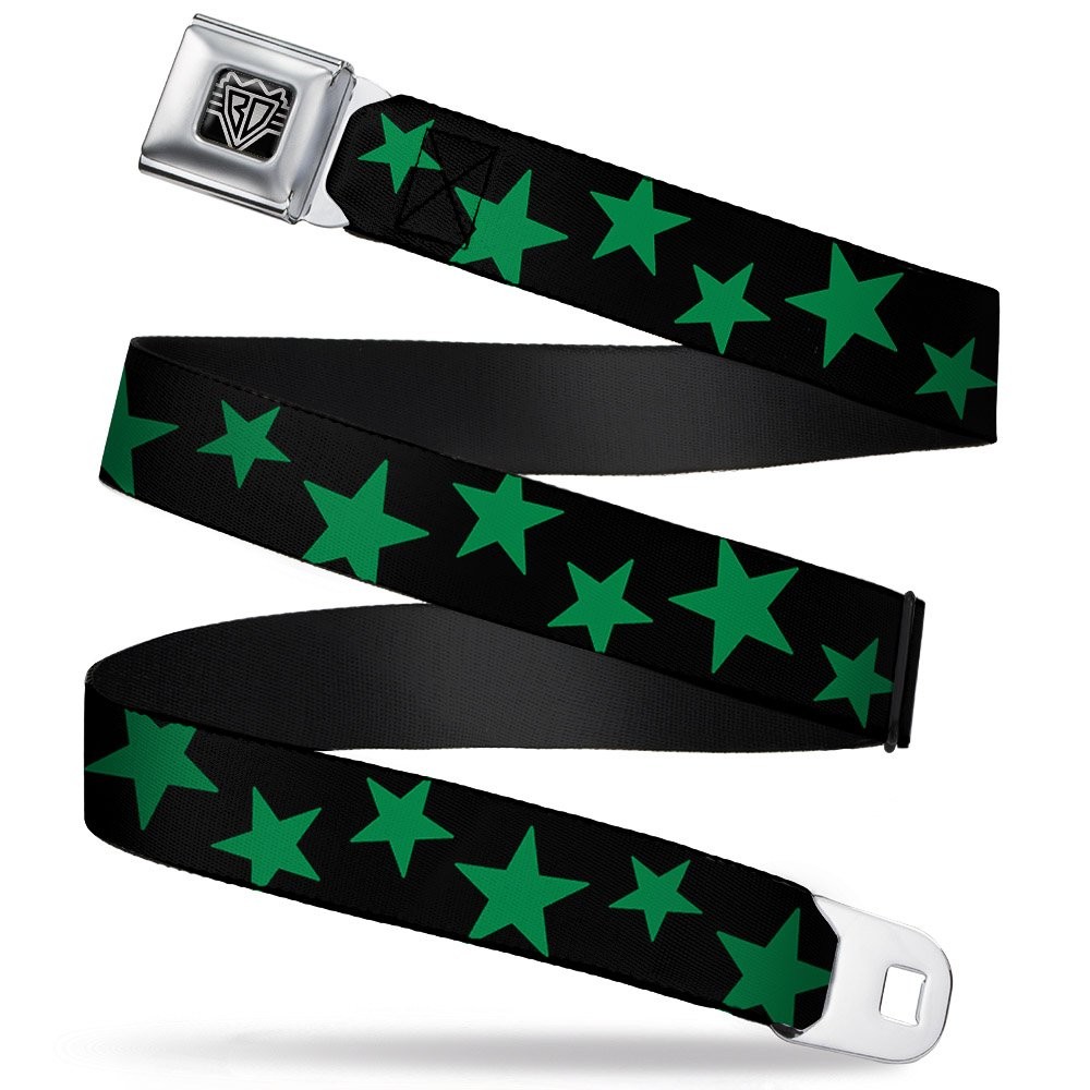 Seatbelt Belt – Stars Scattered Black/Green – 1.0″ Wide – 20-36 Inches in Length