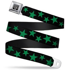 Seatbelt Belt – Stars Scattered Black/Green – 1.0″ Wide – 20-36 Inches in Length