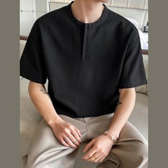 Men’s Casual Lightweight T Shirt Imitation Linen Texture Collar Design