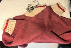 Cardingan Solid Burgundy with Cream border all cotton work sock 1/4 zip in front