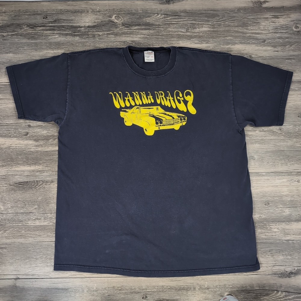 VTG “Want To Drag” Hot Rod Men’s XL Anvil Tag Shirt Early 90s Late 80s