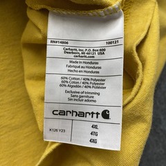 Carhartt T-Shirt Mens 4XL Mustard Yellow Loose Fit Long Sleeve Chest Pocket Logo