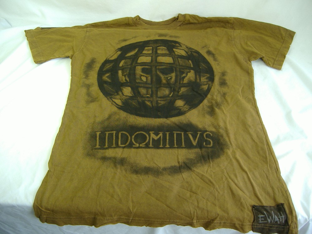 Mens XL Indominus Gothic Prison Planet Skulls Dark Brown Shirt Dominus Tattoo$50