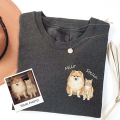 Custom Watercolor Pet Portrait Comfort Tee Personalized Dog Cat