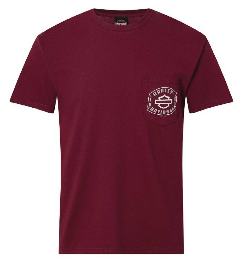 Harley-Davidson Men’s Captain Short Sleeve Chest Pocket Cotton T-Shirt, Maroon