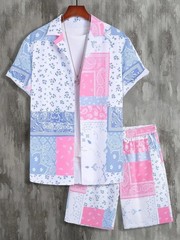 Men Summer Outfit 2-Piece Set Short Sleeve T-Shirt and Shorts Sweatsuit Set