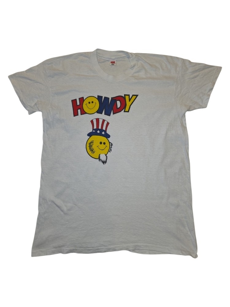 Vintage Howdy Smiley Face T Shirt XL White Hanes Single Stitch USA Graphic