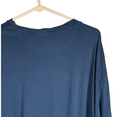 Lands End Mens XL Blue Ribbed Long Sleeve Henley Shirt 100% Cotton Casual Top