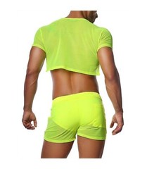 TOF PARIS Crop Top Very Soft Round Collared Shirt Neon Yellow 19