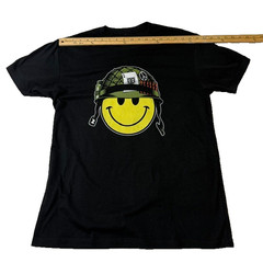 Smiley Face Military Helmet Graphic T-Shirt Black Men’s Large Streetwear Tee
