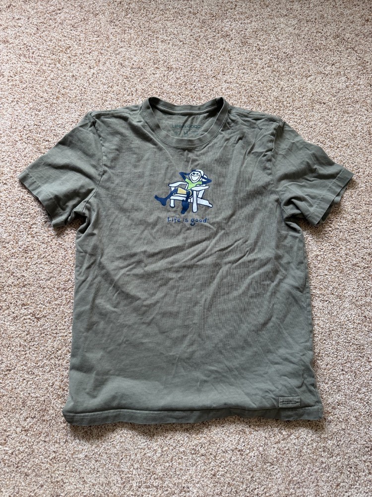 Mens Life is Good Green Graphic T Shirt Funny Humor Medium – Flaw