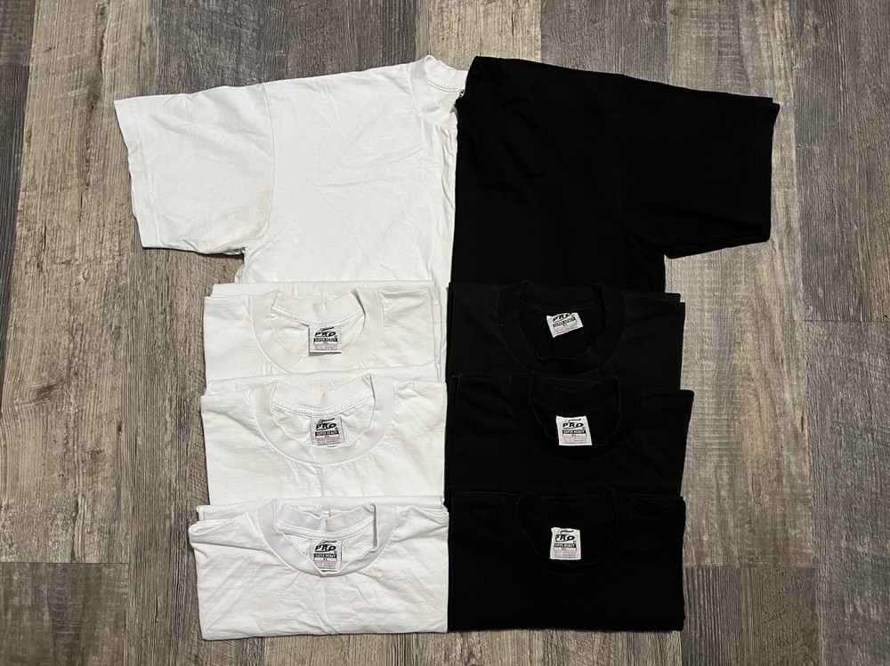Lot of 8 PRO 5 Super Heavy Blank Black & White Short Sleeve T-Shirts Work XL