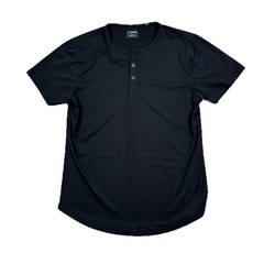 Cuts Clothing Shirt Mens Large Black Curve-Hem Short Sleeve Henley Tee