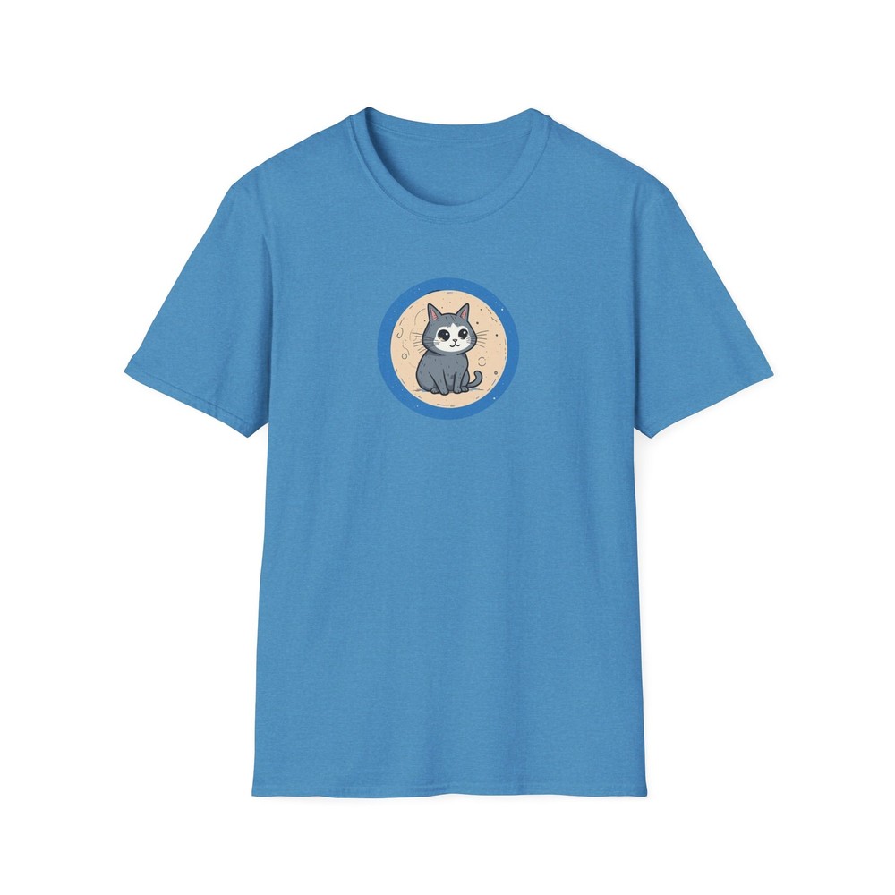 Blue Moon Grey Cat Illustration T-Shirt | Lunar Cat Graphic