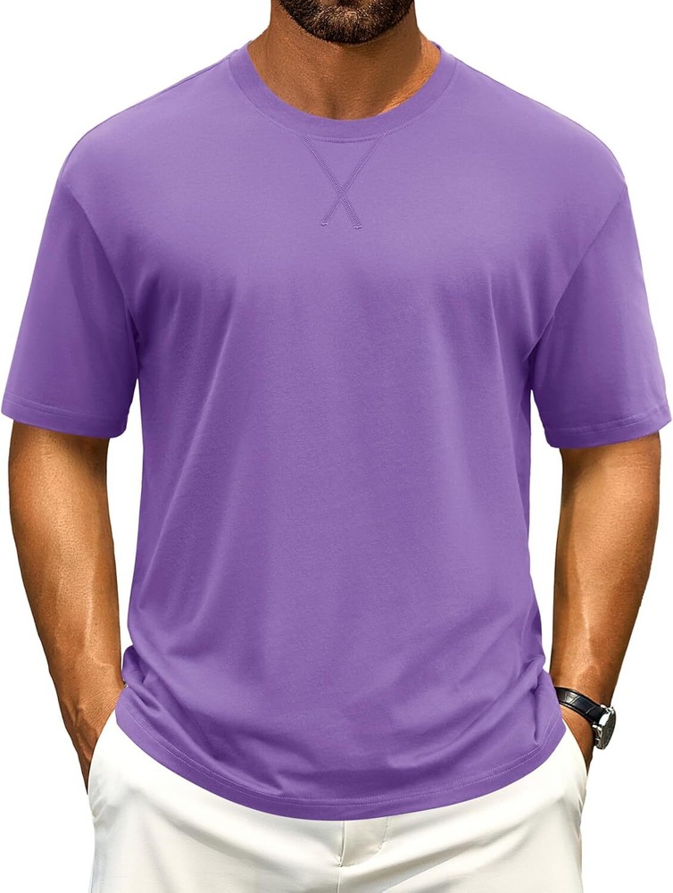 Men’s Cotton Drop Shoulder T Shirt Loose Fit Soft Casual Short Sleeve Summer Tee