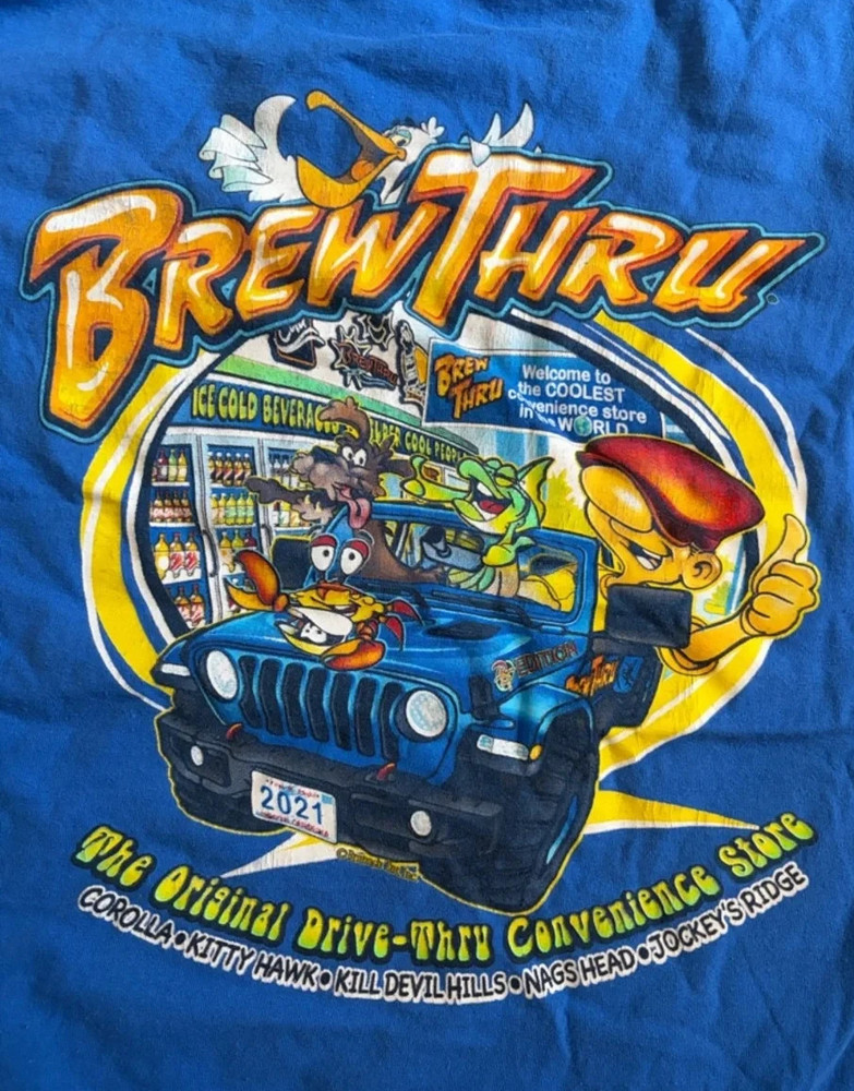Brew Thru OBX North Carolina 2016 Mediuml Mens Blue Graphic Short Sleeve Tee
