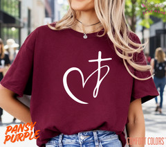 Unisex Minimalist Heart Cross T-Shirt, Men T shirt,Women T shirt Gift Religio