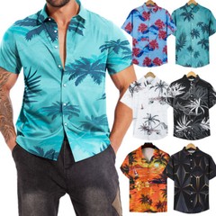 Men’s Hawaiian Shirt Short Sleeve Floral Button Down Shirts Casual Beach Shirts