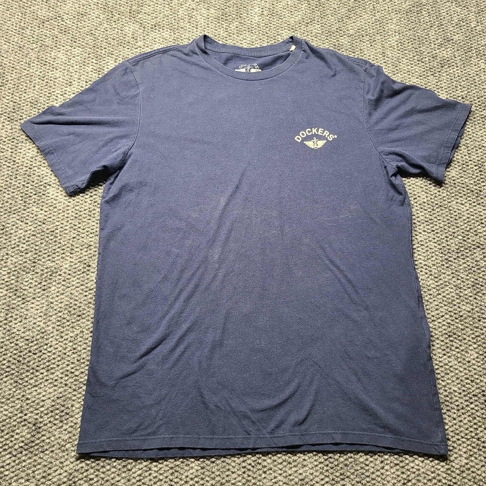 DOCKERS T-SHIRT NAVY BLUE & WHITE Size Medium Basic Tee Anchor Wings