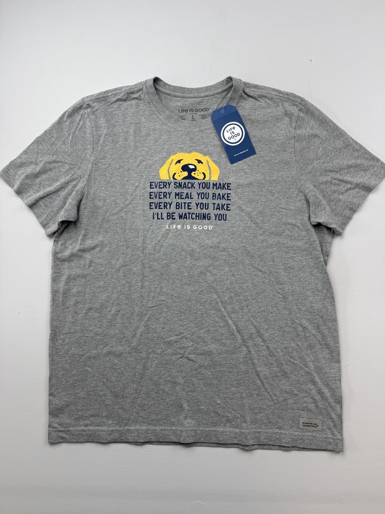 Life Is Good Shirt Mens Large Gray Dog Snack Watching You Graphic Tee Funny