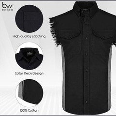 MEN’S SLEEVELESS DENIM SHIRTS – 2-TONE – WITH VERTICAL REFLECTIVE SAFETY LINING