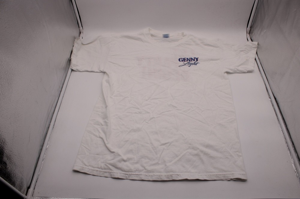 Vintage Genny Light Let the Party Begin Gildan Heavy Large White T-shirt R1B6