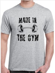 Men’s Grey “Made In The Gym” T-Shirt Size Med through 3XL Till I Collapse Brand