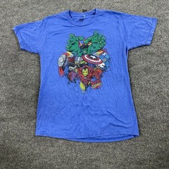 Marvel Comics T-Shirt Mens Size LG Blue Graphic Avengers Crew Neck Short Sleeve