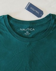 Nautica Men’s Green Crew Neck T-Shirt 3XL Big & Tall Solid Logo Cotton Knit NWT