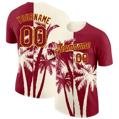 Custom Crimson Cream Yellow Hawaii Palm Tree T-Shirt Tropical Summer Beach Tee