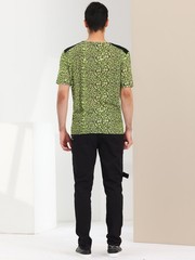 Men’s V Neck Animal Print Short Sleeves T-Shirt Tops Green Black S