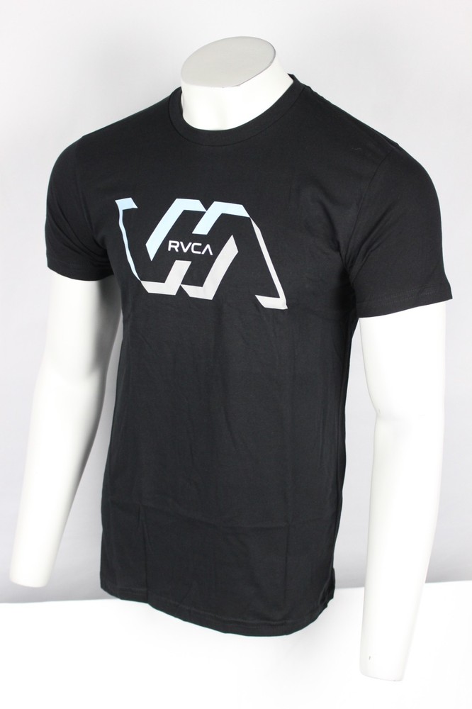 RVCA Men’s Memory Graphic T Shirt Short Sleeve Black Gray/Blue Logo 100% Cotton