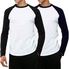 FOTL Mens Contrast Baseball Long Sleeve T Shirt Casual Top 100% Cotton 4 Colours